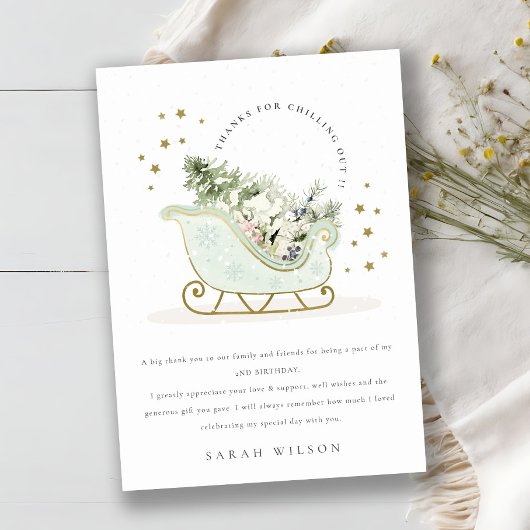 Cute Aqua Blue Winter Sleigh Baby shower Bedankkaart