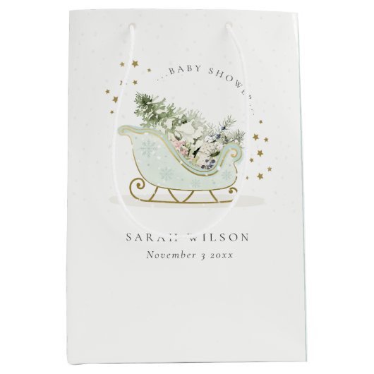 Cute Aqua Blue Winter Sleigh Baby shower Medium Cadeauzakje (Voorkant)