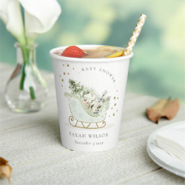 Cute Aqua Blue Winter Sleigh Baby shower Papieren Bekers