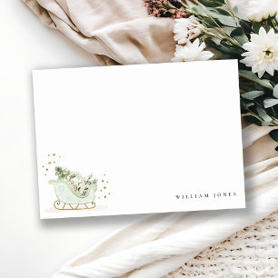 Cute Aqua Blue Winter Sleigh Elke avond Notitiekaartje