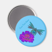 Cute Aqua Dragonfly on Flower Magnet (Voorkant / Achterkant)