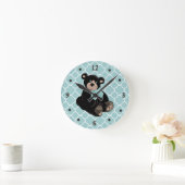 Cute Aqua en Brown Teddy Bear Wall Clock Ronde Klok (Huis)