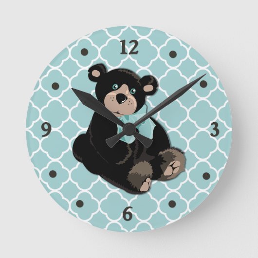 Cute Aqua en Brown Teddy Bear Wall Clock Ronde Klok (Voorkant)
