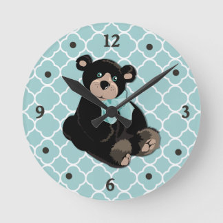 Cute Aqua en Brown Teddy Bear Wall Clock Ronde Klok