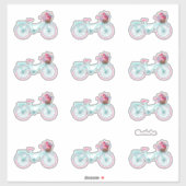 Cute Aqua en Roze fietsen met bloemen Sticker (Vel)