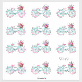 Cute Aqua en Roze fietsen met bloemen Sticker