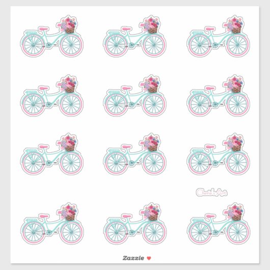 Cute Aqua en Roze fietsen met bloemen Sticker (Vel)
