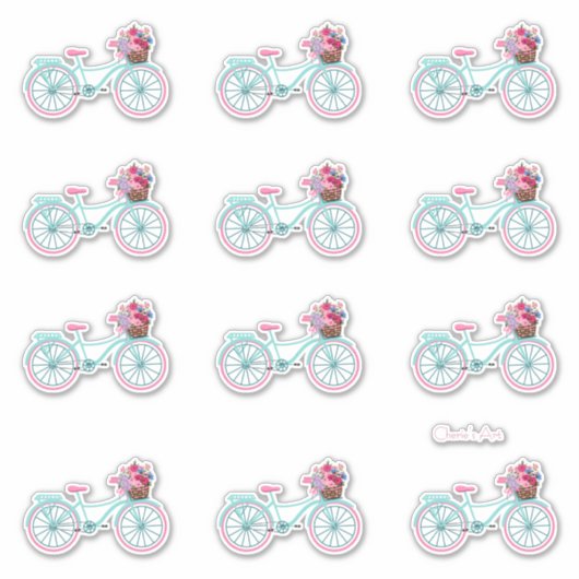Cute Aqua en Roze fietsen met bloemen Sticker (Voorkant)