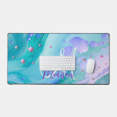 Cute aqua glitter paarse marmer monogram bureaumat (Keyboard & Muis)
