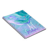 Cute aqua glitter paarse marmer monogram notitieboek (Rechterzijde)