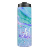 Cute aqua glitter paarse marmer monogram thermosbeker (Voorkant)