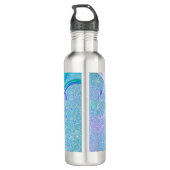 Cute aqua glitter paarse marmer monogram waterfles (Achterkant)