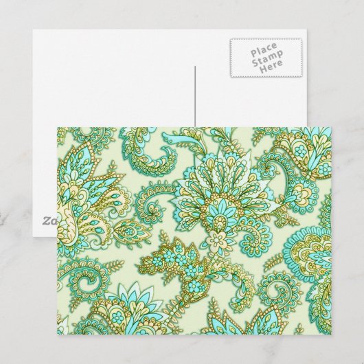 Cute Aqua Gold Paisley Floral Pattern Briefkaart (Voorkant / Achterkant)
