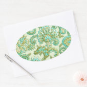 Cute Aqua Gold Paisley Floral Pattern Ovale Sticker (Envelop)