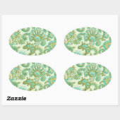 Cute Aqua Gold Paisley Floral Pattern Ovale Sticker (Vel)