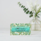 Cute Aqua Gold Paisley Floral Pattern Visitekaartje (Staand voorkant)