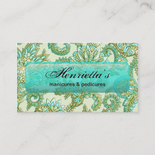 Cute Aqua Gold Paisley Floral Pattern Visitekaartje (Voorkant)