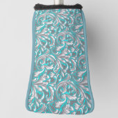 Cute aqua gray naadloze florale patroonlamp golfheadcover (Draai 90)