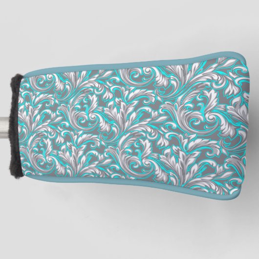 Cute aqua gray naadloze florale patroonlamp golfheadcover (Voorkant)