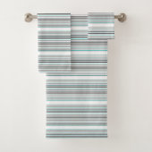 Cute aqua gray strepen bad handdoek (Insitu)