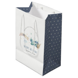 Cute Aqua Green Blue Biplane Cloud Heart Birthday Medium Cadeauzakje