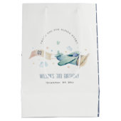 Cute Aqua Green Blue Biplane Cloud Heart Birthday Medium Cadeauzakje (Achterkant)