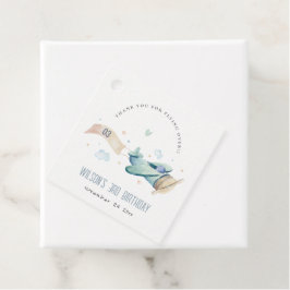 Cute Aqua Green Blue Kinder Plane Clouds Birthday Bedankjes Labels
