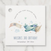 Cute Aqua Green Blue Kinder Plane Clouds Birthday Bedankjes Labels (Voorkant)