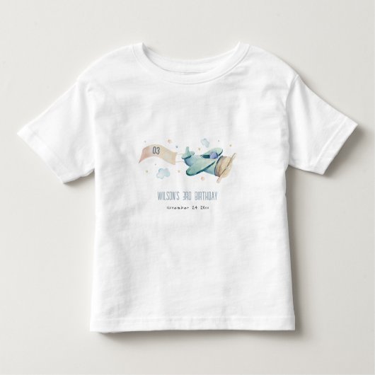 Cute Aqua Green Blue Kinder Plane Clouds Birthday Kinder Shirts (Voorkant)