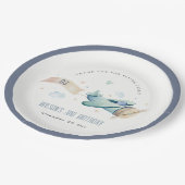 Cute Aqua Green Blue Kinder Plane Clouds Birthday Papieren Bordje (Gekanteld)