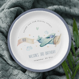 Cute Aqua Green Blue Kinder Plane Clouds Birthday Papieren Bordje