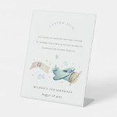 Cute Aqua Green Blue Plane Birthday Custom Party Reclamebord Met Voetstuk (Voorkant)