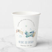 Cute Aqua Green Blue Plane Cloud Heart Birthday Papieren Bekers (Achterkant)