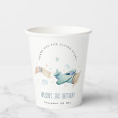 Cute Aqua Green Blue Plane Cloud Heart Birthday Papieren Bekers (Voorkant)