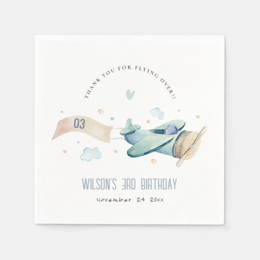 Cute Aqua Green Blue Plane Cloud Heart Birthday Servet (Voorkant)