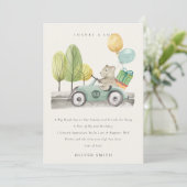 Cute Aqua Green Elke Age Birthday Party Teddy Car Bedankkaart (Staand voorkant)