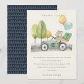 Cute Aqua Green Elke Age Birthday Party Teddy Car Bedankkaart (Voorkant / Achterkant)