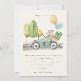 Cute Aqua Green Elke Age Birthday Party Teddy Car Bedankkaart