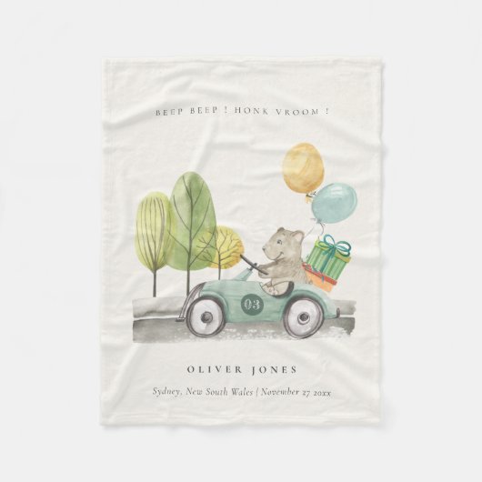 Cute Aqua Green Teddy Balloon Gift Party Car Fleece Deken (Voorkant)