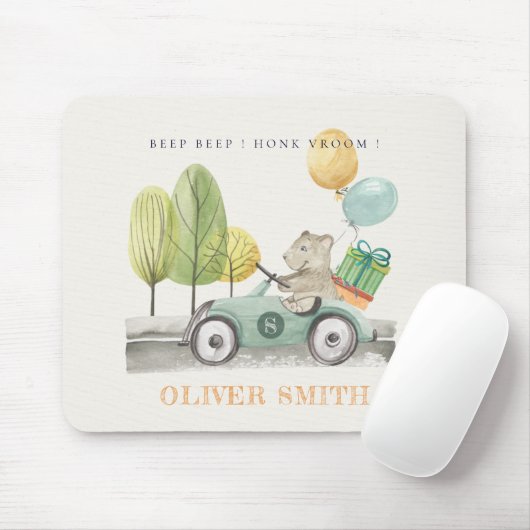 Cute Aqua Green Teddy Balloon Gift Party Car Muismat (Met muis)