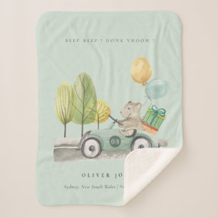 Cute Aqua Green Teddy Balloon Gift Party Car Sherpa Deken