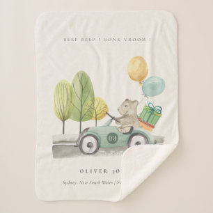 Cute Aqua Green Teddy Balloon Gift Party Car Sherpa Deken