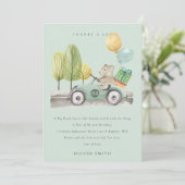 Cute Aqua Groen Verjaardagsfeest Teddy Auto voor e Bedankkaart (Staand voorkant)