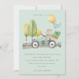 Cute Aqua Groen Verjaardagsfeest Teddy Auto voor e Bedankkaart