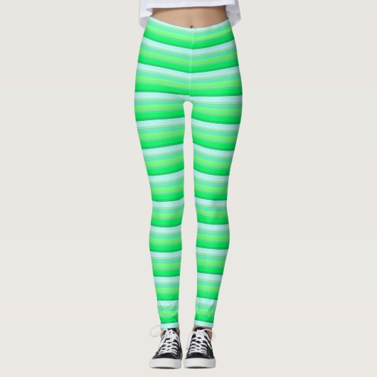 Cute aqua groene strepen leggings (Voorkant)