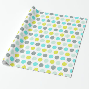 Cute Aqua Mint Blue Yellow Polka Dot Pattern Cadeaupapier