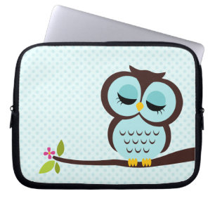 Cute Aqua Owl Laptop Sleeve