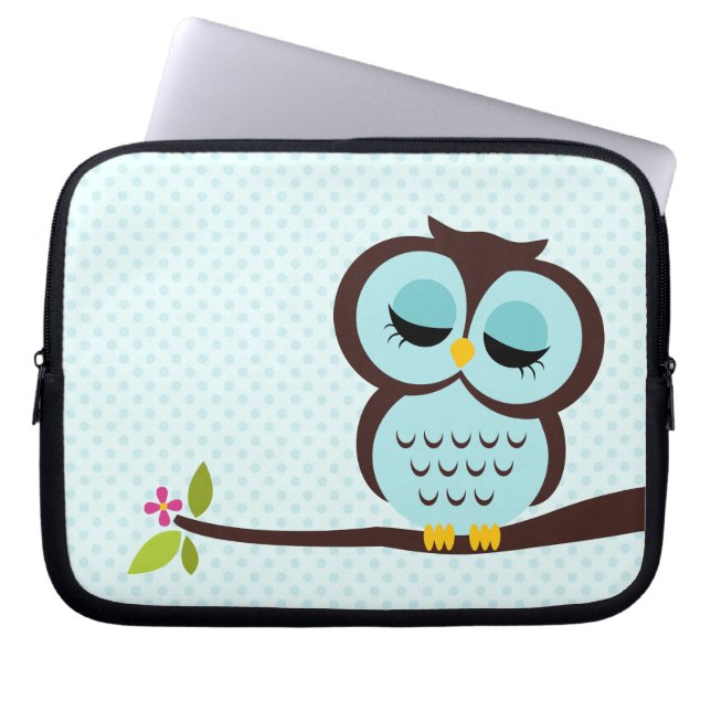 Cute Aqua Owl Laptop Sleeve (Voorkant)