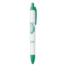 Cute Aqua Owl met naam Zwarte Inkt Pen