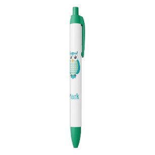 Cute Aqua Owl met naam Zwarte Inkt Pen